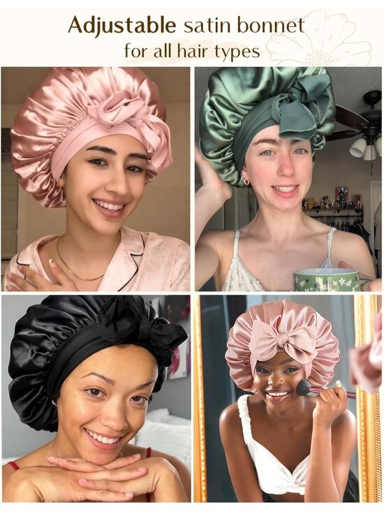 Women Pink Double Layer Hair Wrap Reduce Friction Prevent Frizz Satin Bonnet main image 4